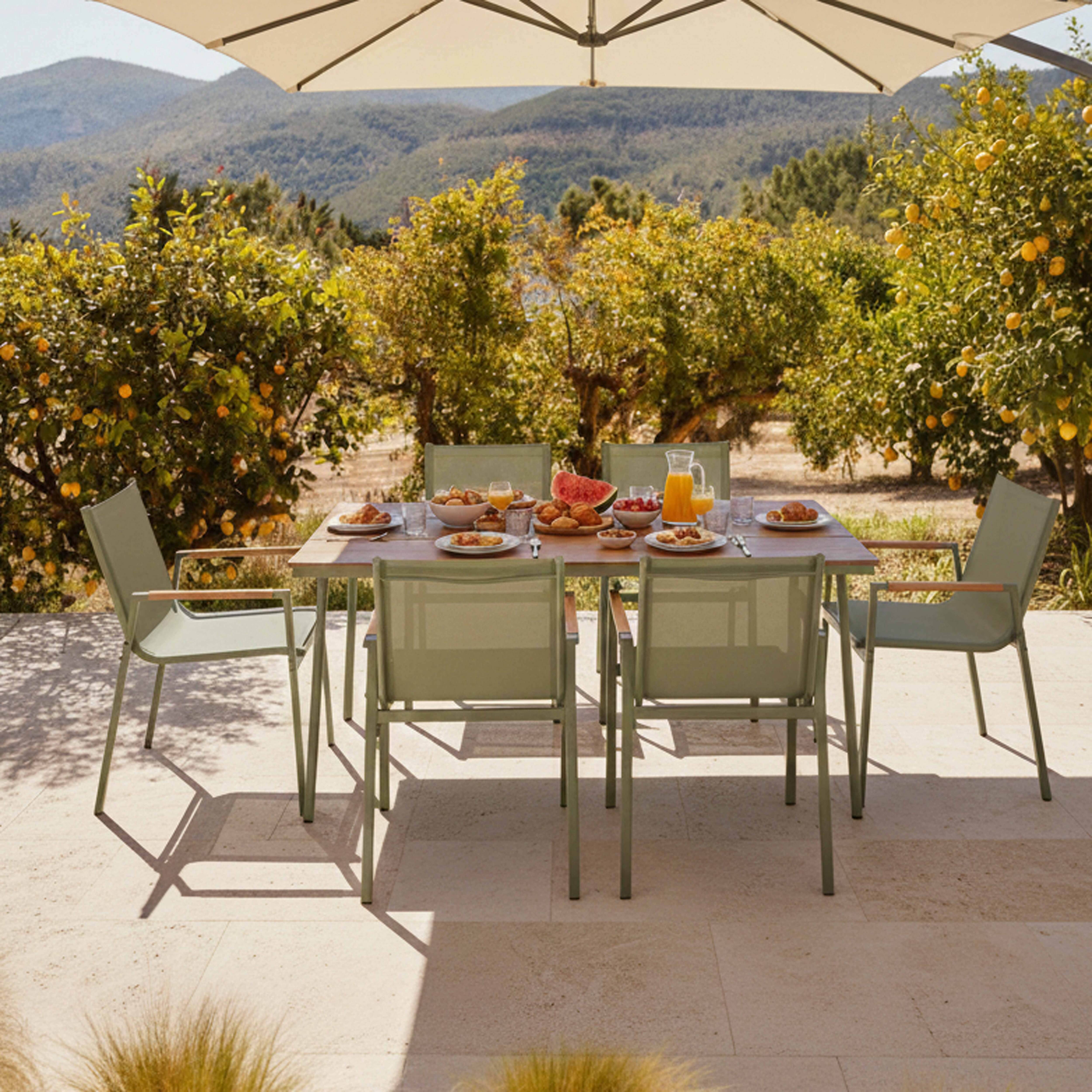 Oviala - Ensemble table de jardin ovale 150x90 cm et 6 chaises vert Valencia - Oviala - Image 2