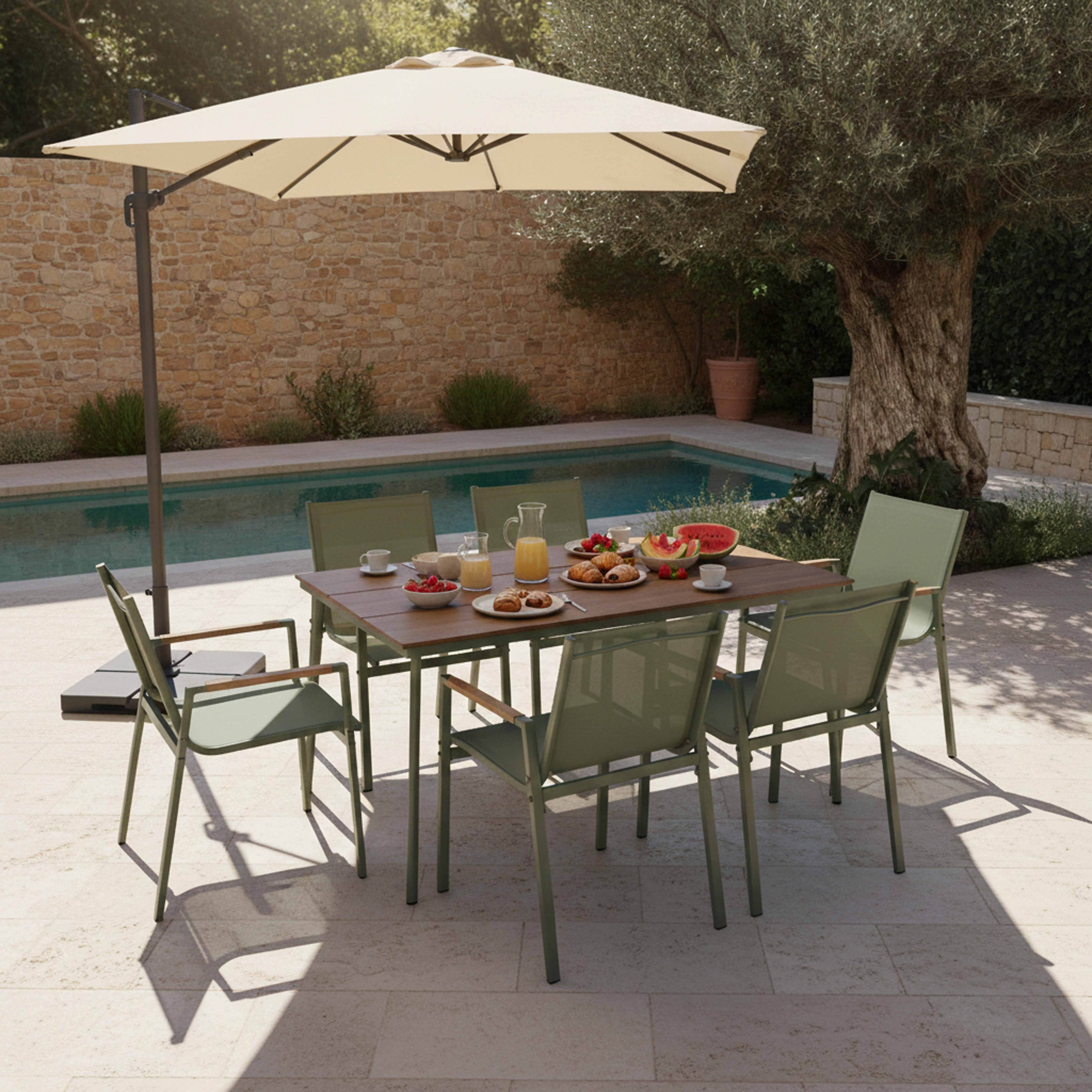 Oviala - Ensemble table de jardin ovale 150x90 cm et 6 chaises vert Valencia - Oviala - Image 6