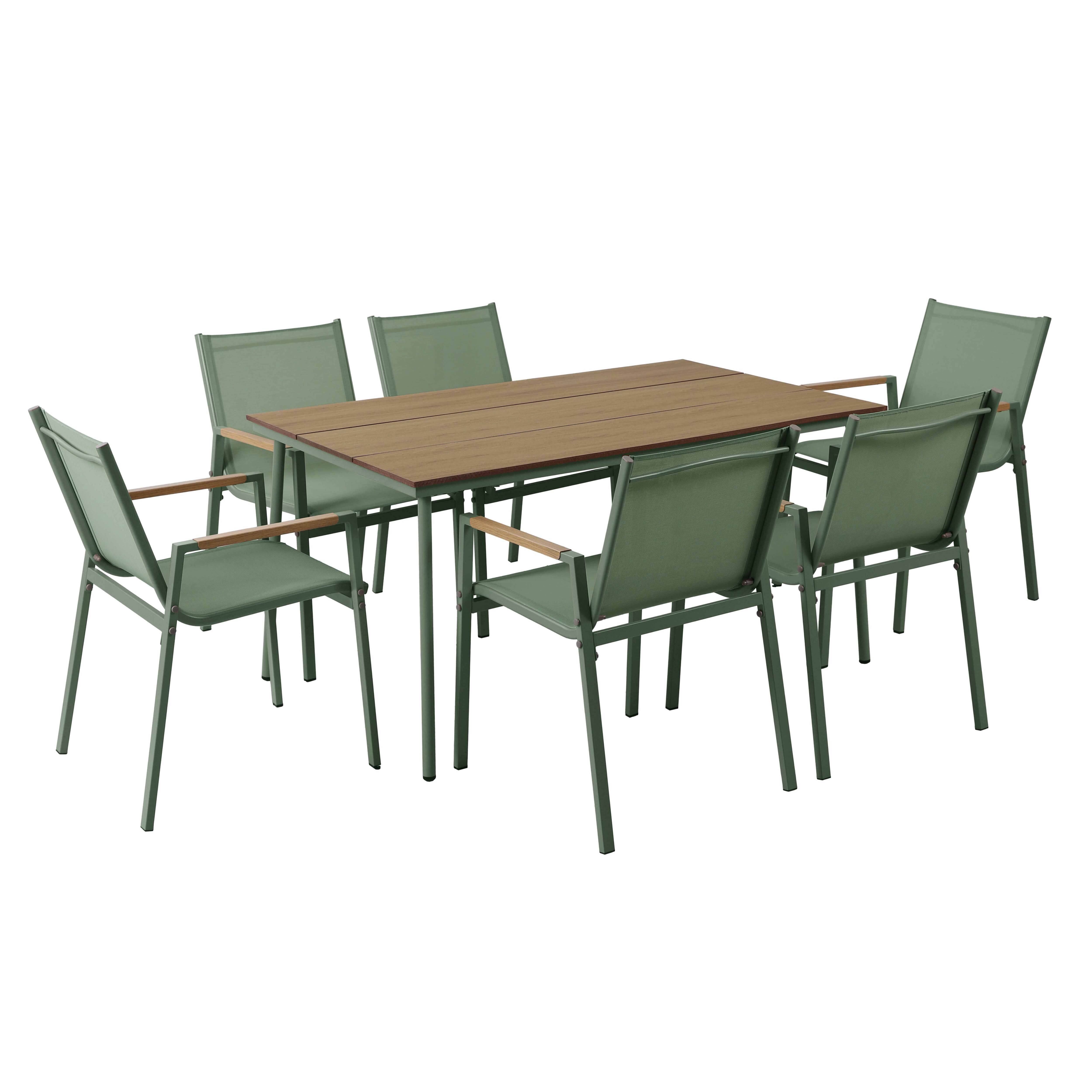 Oviala - Ensemble table de jardin ovale 150x90 cm et 6 chaises vert Valencia - Oviala - Image 1