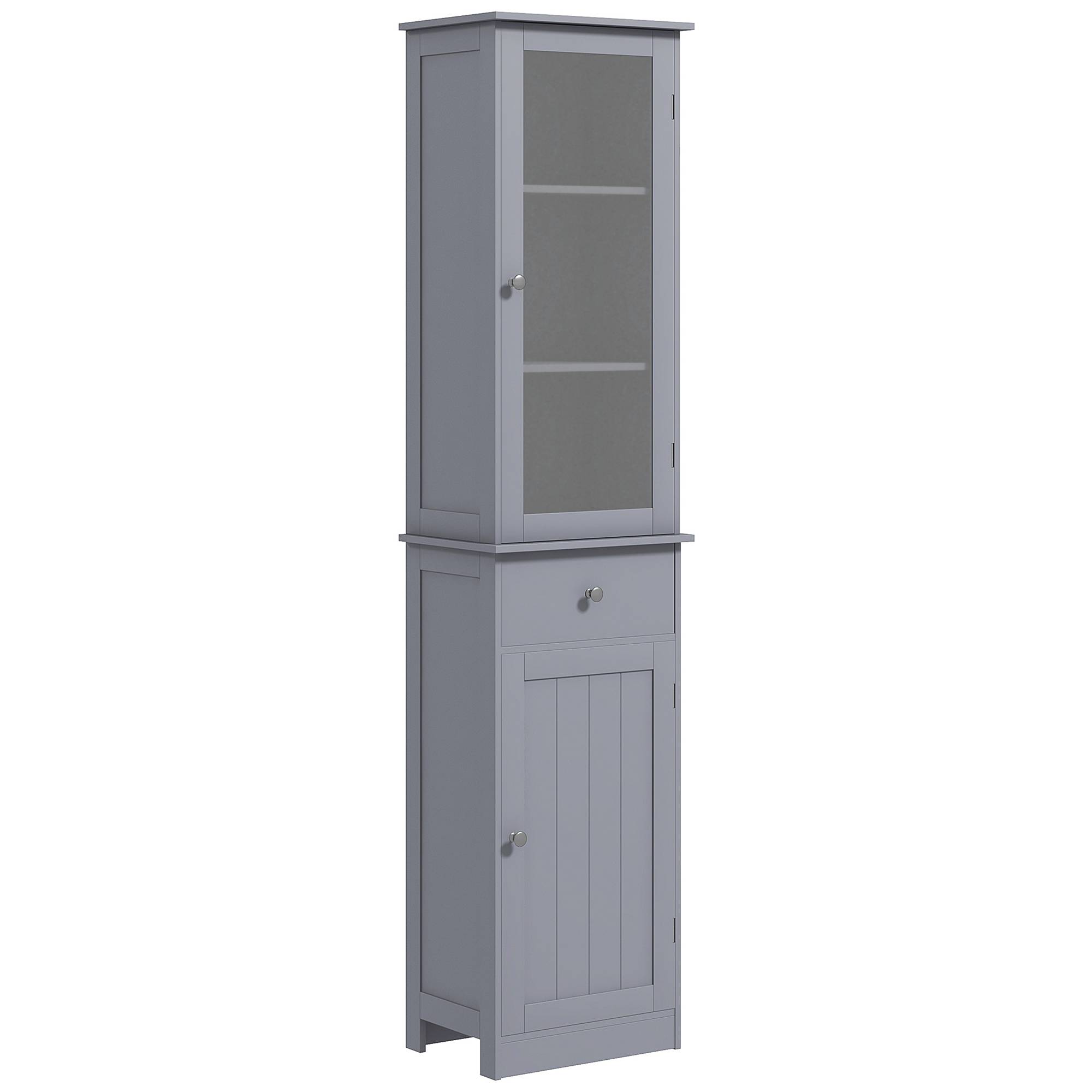 Armoire salle de bain porte acrylique avec 2 étagères et tiroir, meuble rangement vertical MDF gris moderne - Image 2