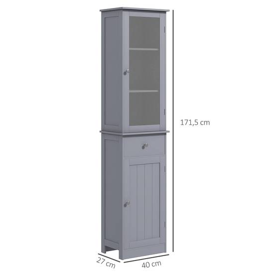 Armoire salle de bain porte acrylique avec 2 étagères et tiroir, meuble rangement vertical MDF gris moderne - Image 5
