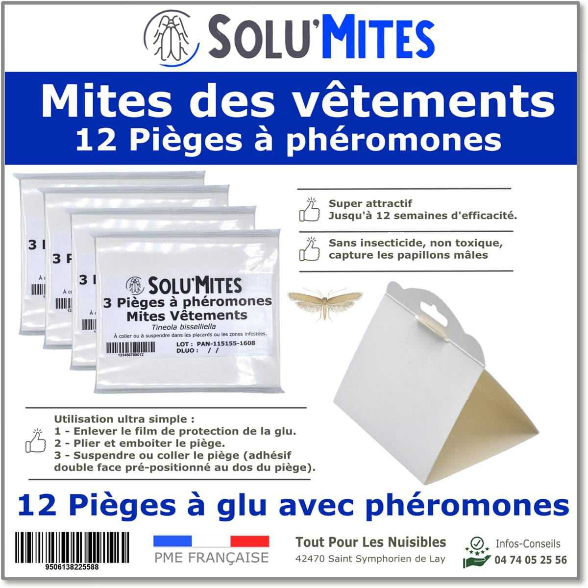 SOLUMITES-Pièges Phéromones pour Teignes vêtement- Lot 12 pièges - Image 1