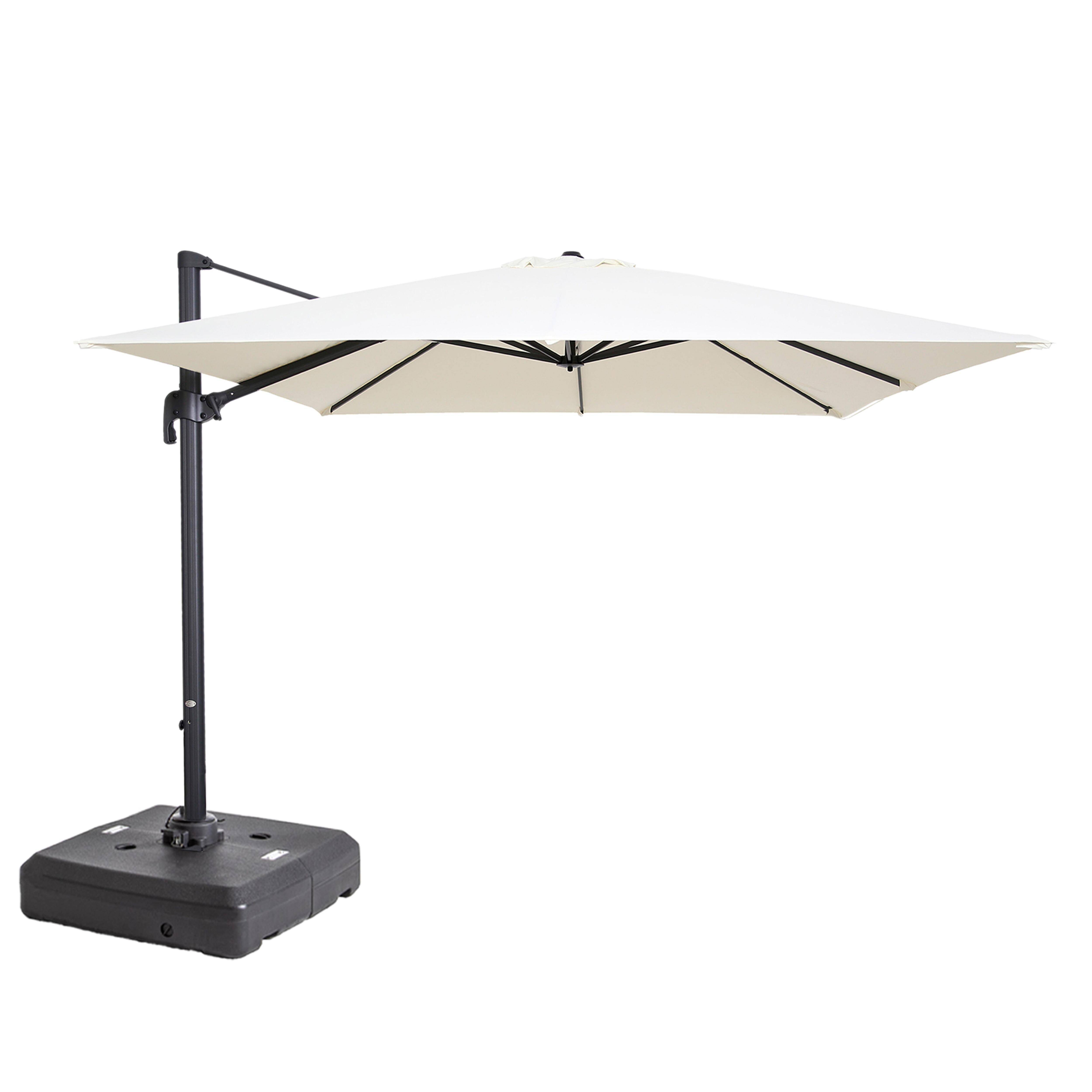 Oviala - Parasol 3x3m 360° inclinable + pied à lester 100L sur roues blanc Malaga - Oviala - Image 1