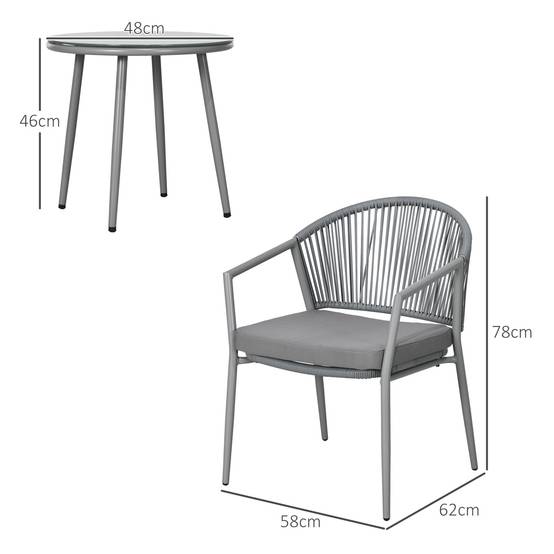 Salon Jardin Résine Tressée Balcon Set Bistro 2 Places Table Gris - ComfortXL Outdoor Living - Image 3