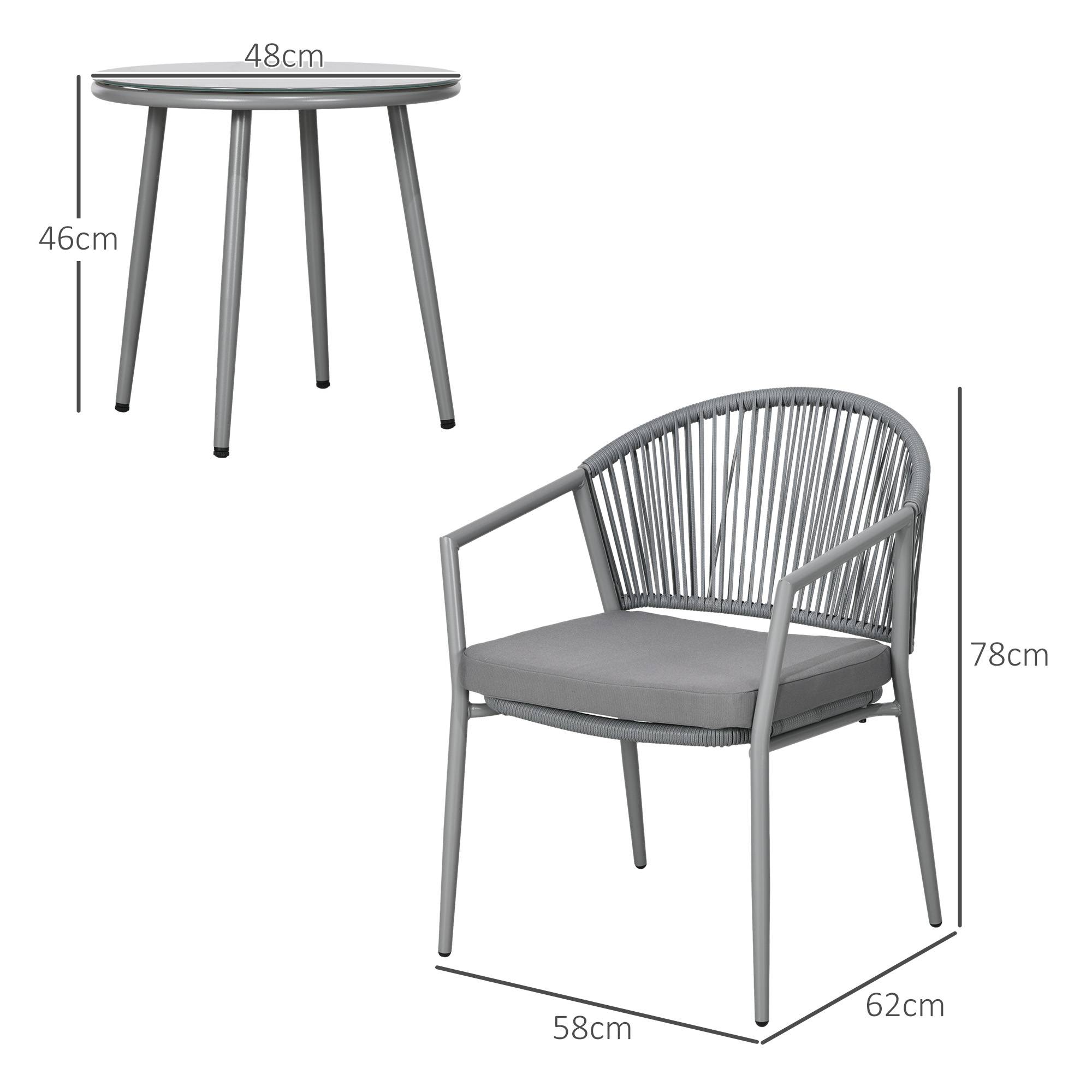 Salon Jardin Résine Tressée Balcon Set Bistro 2 Places Table Gris - ComfortXL Outdoor Living - Image 3