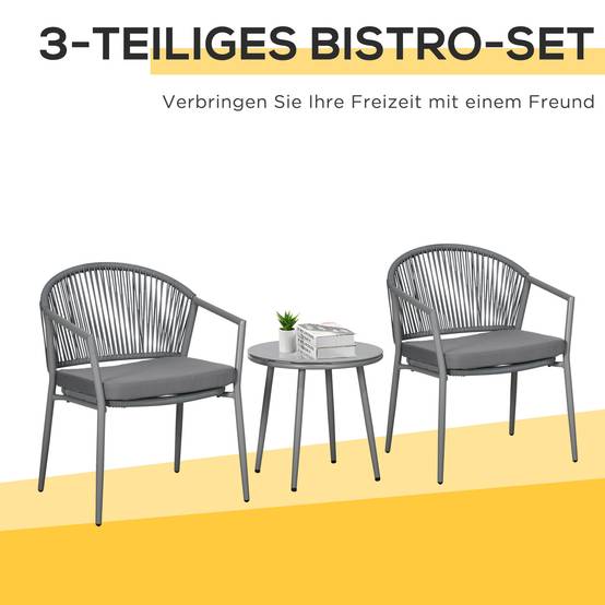 Salon Jardin Résine Tressée Balcon Set Bistro 2 Places Table Gris - ComfortXL Outdoor Living - Image 4