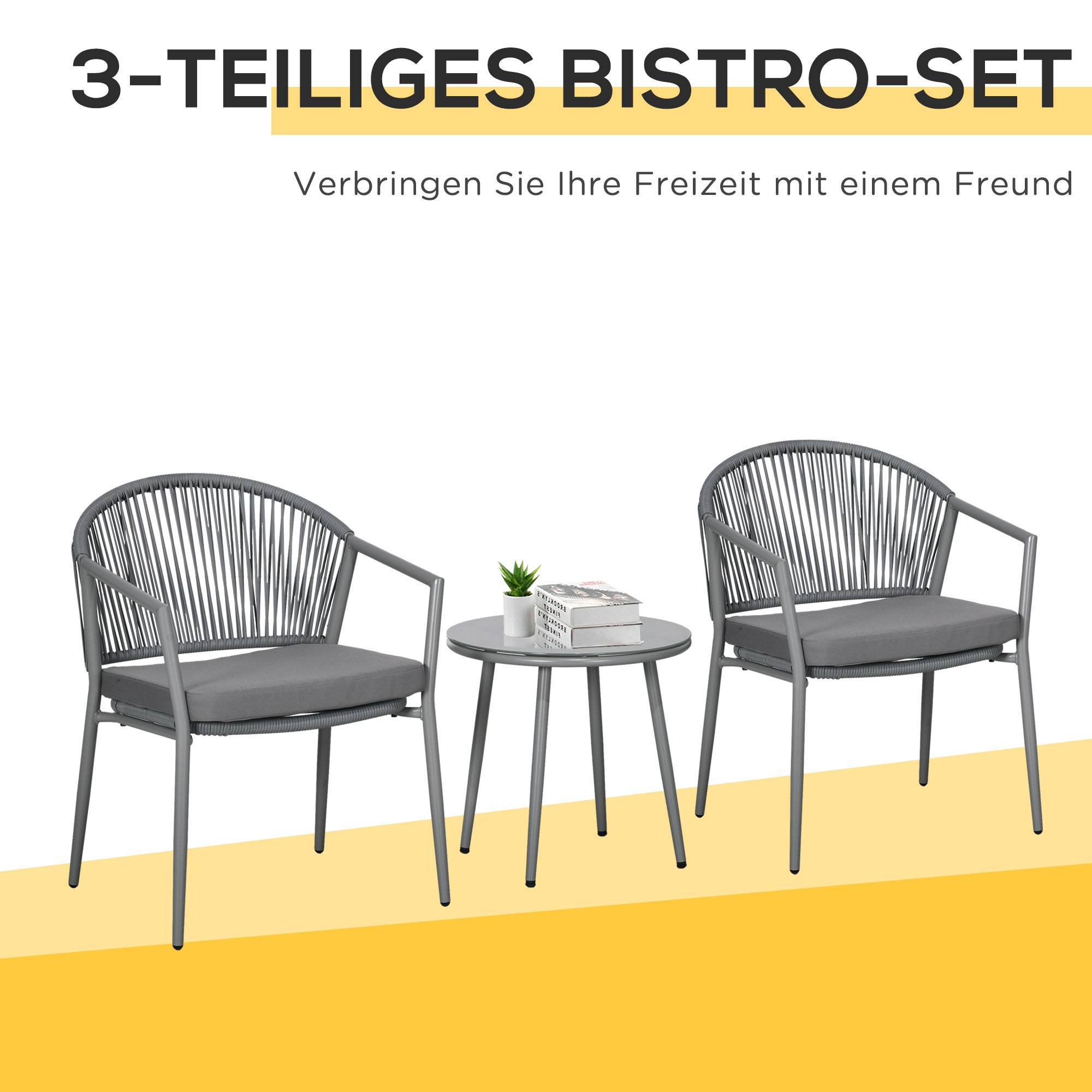 Salon Jardin Résine Tressée Balcon Set Bistro 2 Places Table Gris - ComfortXL Outdoor Living - Image 4