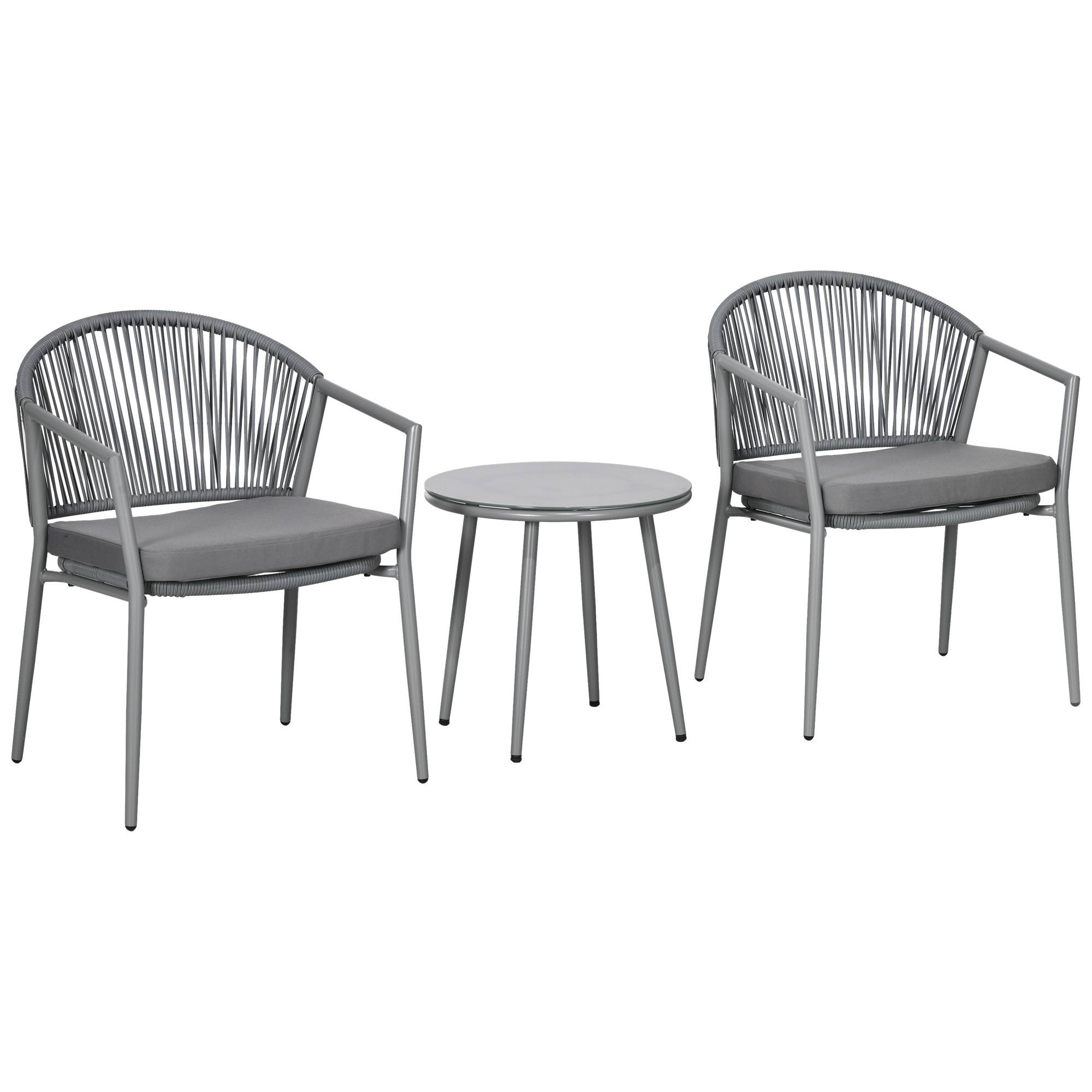 Salon Jardin Résine Tressée Balcon Set Bistro 2 Places Table Gris - ComfortXL Outdoor Living - Image 2
