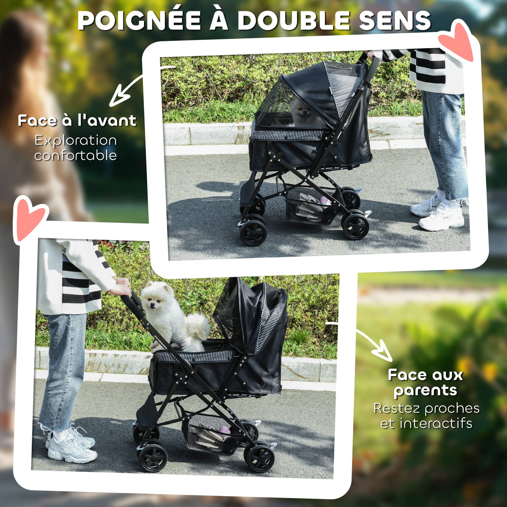 Poussette pour chien animaux de compagnie pliable 4 roues EVA guidon réglable panier 76,5 x 52 x 95 cm - Image 10