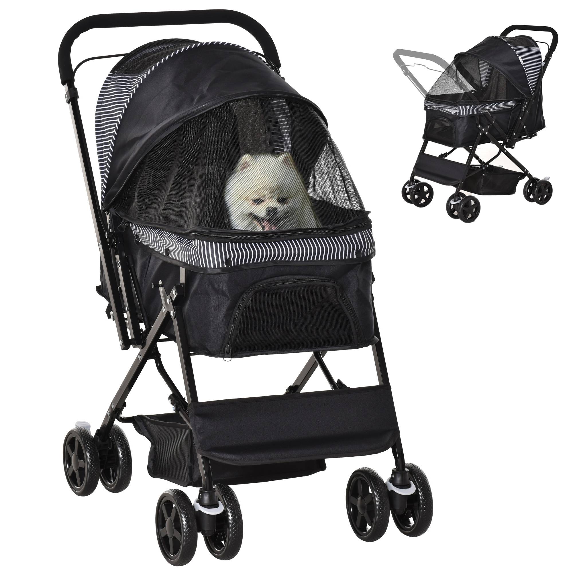 Poussette pour chien animaux de compagnie pliable 4 roues EVA guidon réglable panier 76,5 x 52 x 95 cm - Image 1