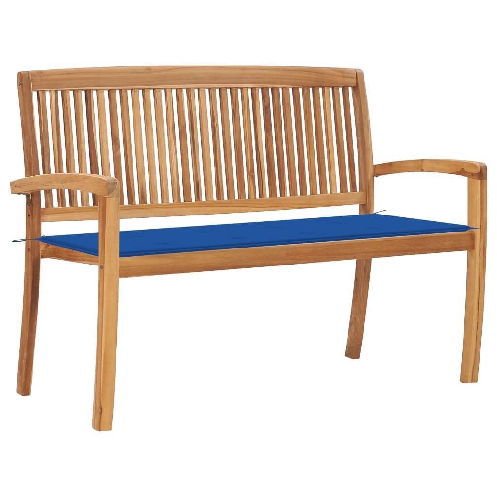 Helloshop26 - Banc de jardin meuble de patio d'extérieur terrasse empilable et coussin 128,5 x 57,5 x 90 cm bois de teck massif - Image 1