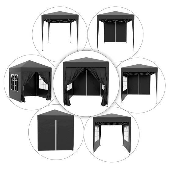 Gazebo 2x2m noir acier et Oxford anti-UV, 4 murs latéraux avec fenêtres et sac de transport - Image 4