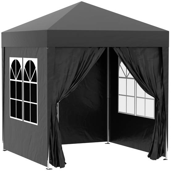 Gazebo 2x2m noir acier et Oxford anti-UV, 4 murs latéraux avec fenêtres et sac de transport - Image 1