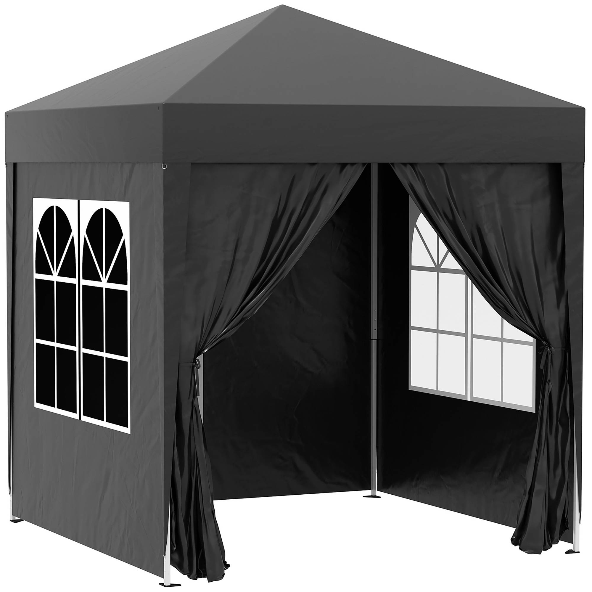 Gazebo 2x2m noir acier et Oxford anti-UV, 4 murs latéraux avec fenêtres et sac de transport - Image 1