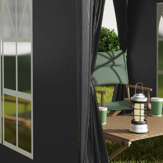 Gazebo 2x2m noir acier et Oxford anti-UV, 4 murs latéraux avec fenêtres et sac de transport - Image 7