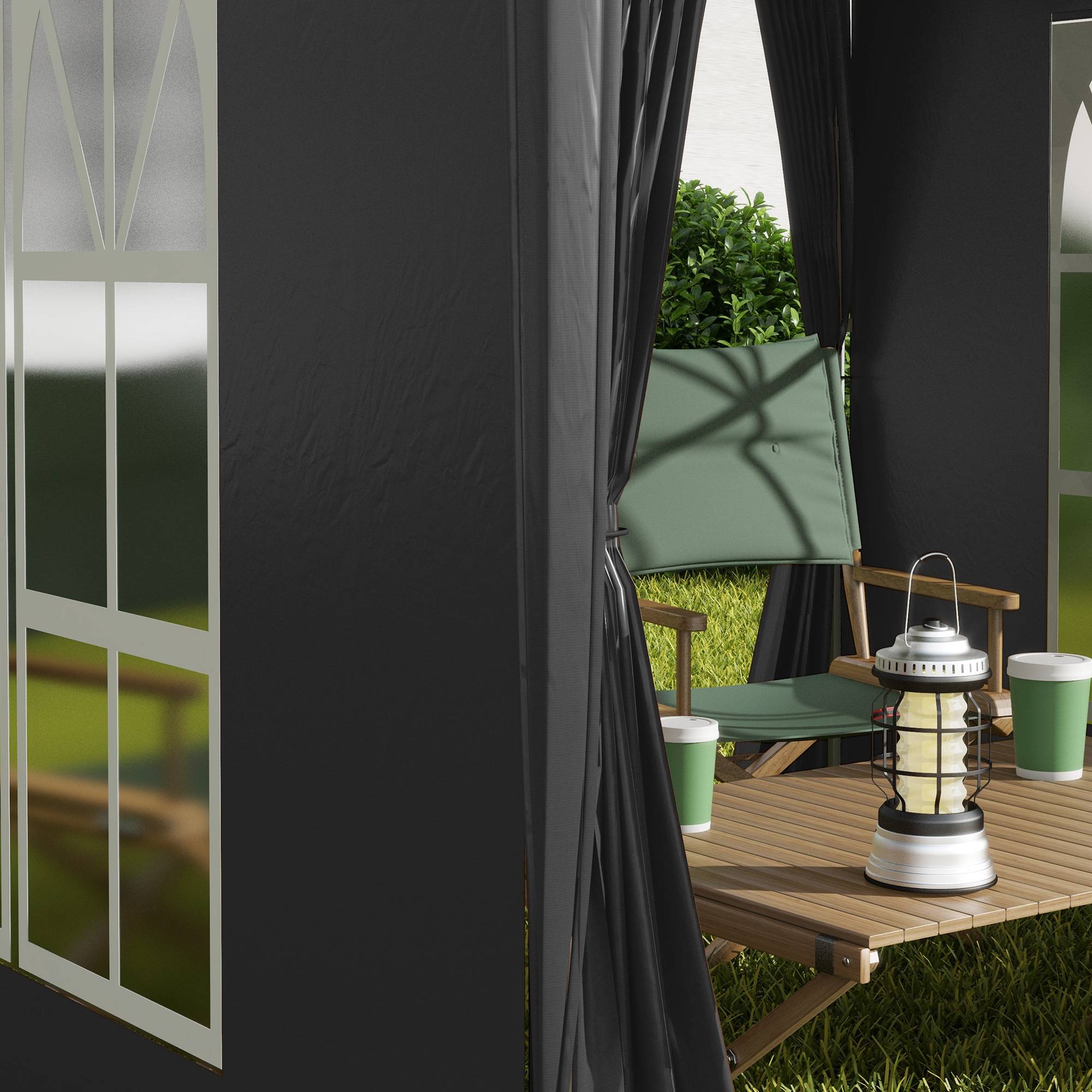 Gazebo 2x2m noir acier et Oxford anti-UV, 4 murs latéraux avec fenêtres et sac de transport - Image 7