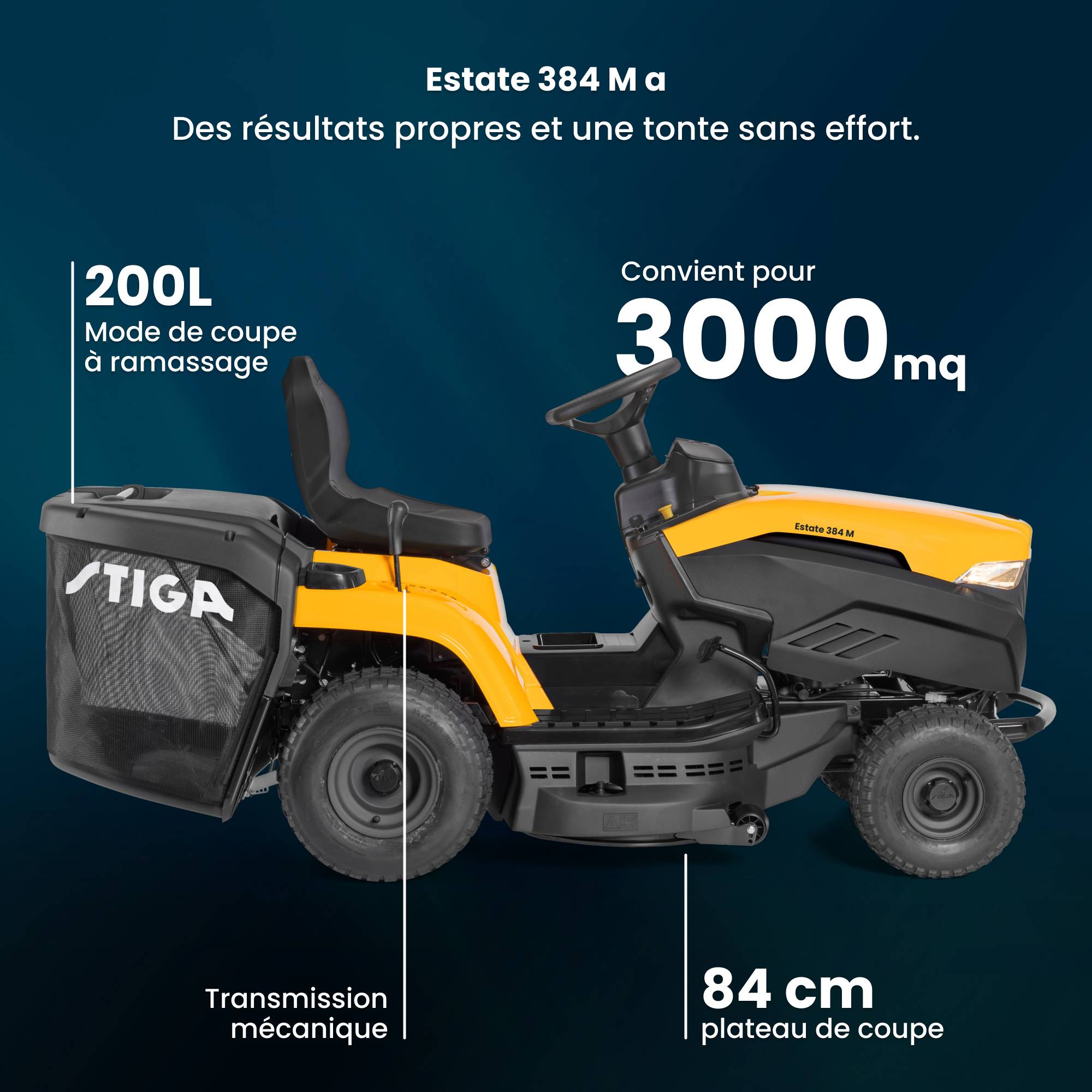 Stiga - Estate 384 M a: Tracteur Tondeuse Thermique, 84 cm, 200 L – Pour Pelouses Jusqu'à 3500 m² -STIGA - Image 2