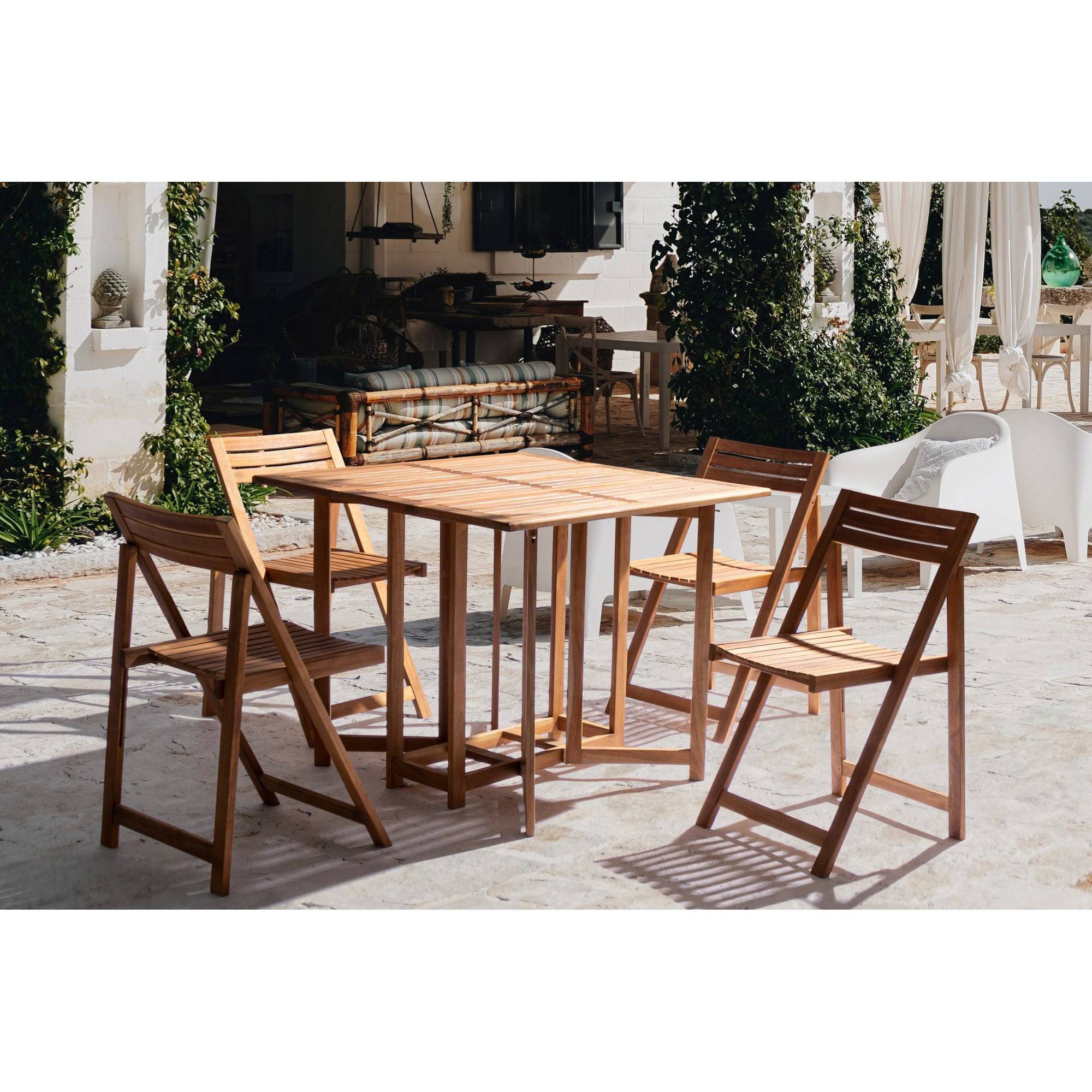 Autre - Ensemble de jardin table et 4 chaises en bois pliable - CANCALE - Image 2