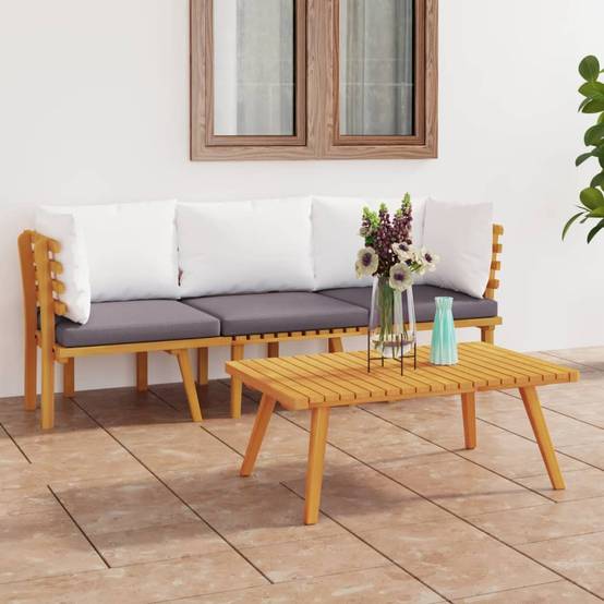 ComfortXL - Canapé de Jardin 3p Bois d'Acacia Modulable Design à Lattes Coussins Gris – ComfortXL Outdoor Living - Image 1