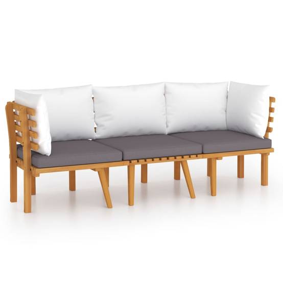 ComfortXL - Canapé de Jardin 3p Bois d'Acacia Modulable Design à Lattes Coussins Gris – ComfortXL Outdoor Living - Image 2