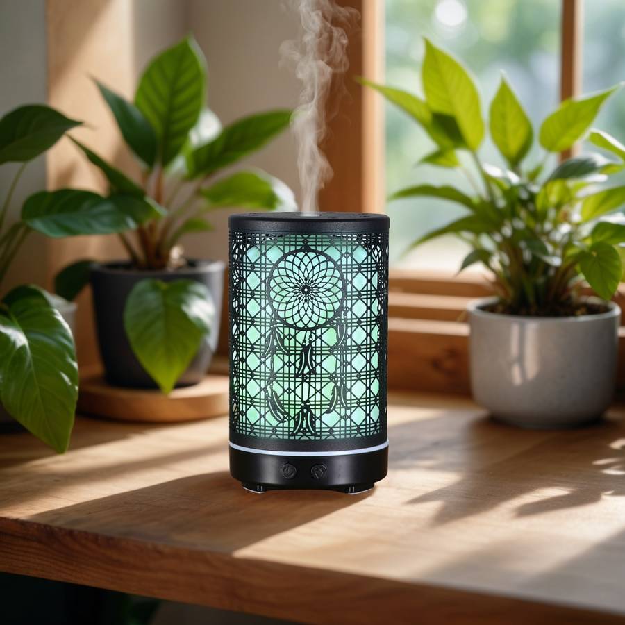 Zen'Arôme Diffuseur Aromathérapie avec Télécommande Siena - Éclairage Led Personnalisable - Coque en Métal avec Motif Original