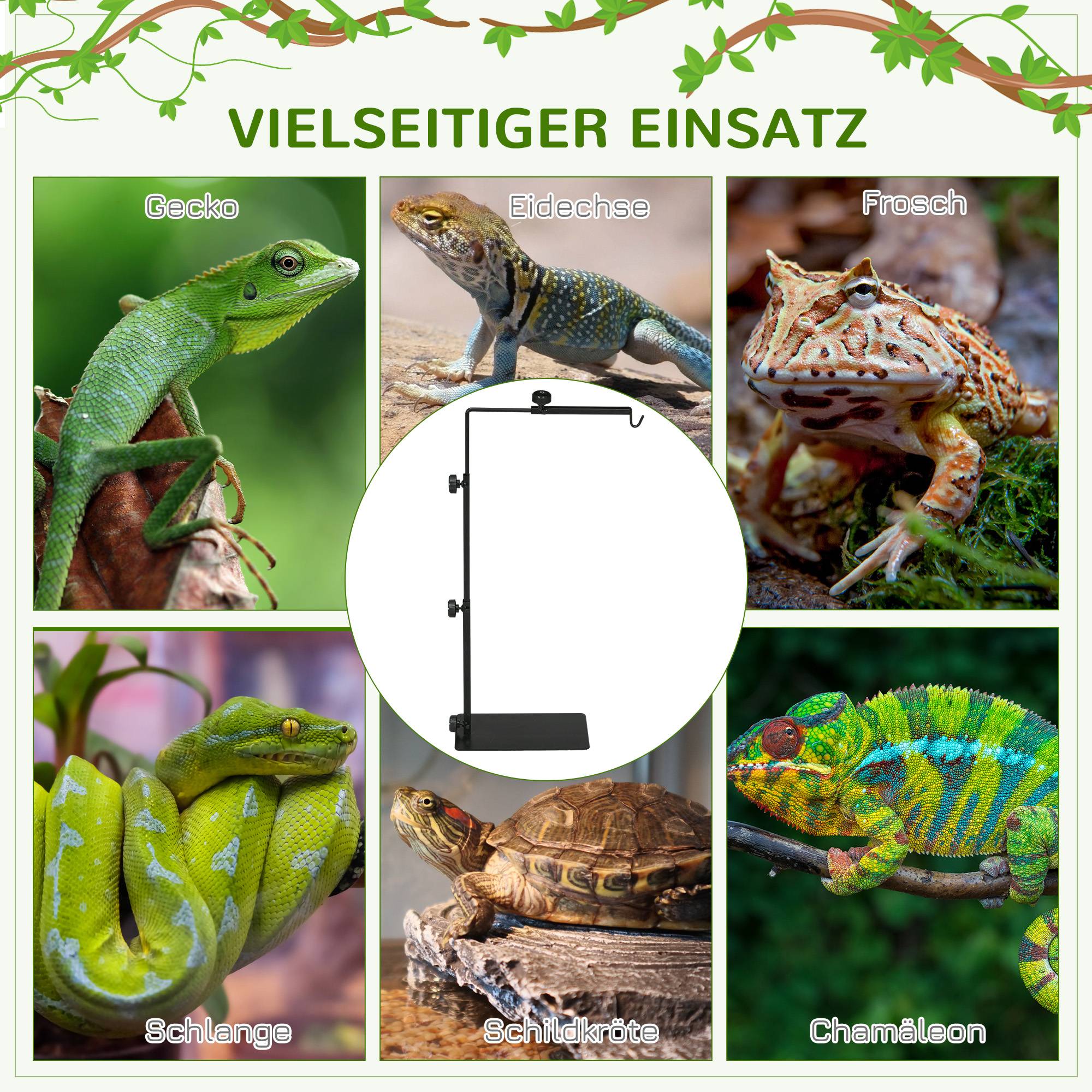 ComfortXL - Support lampe chauffante acier noir 40 x 15 x 95 cm pour terrarium réglable avec base stable et passe-câbles - Image 4