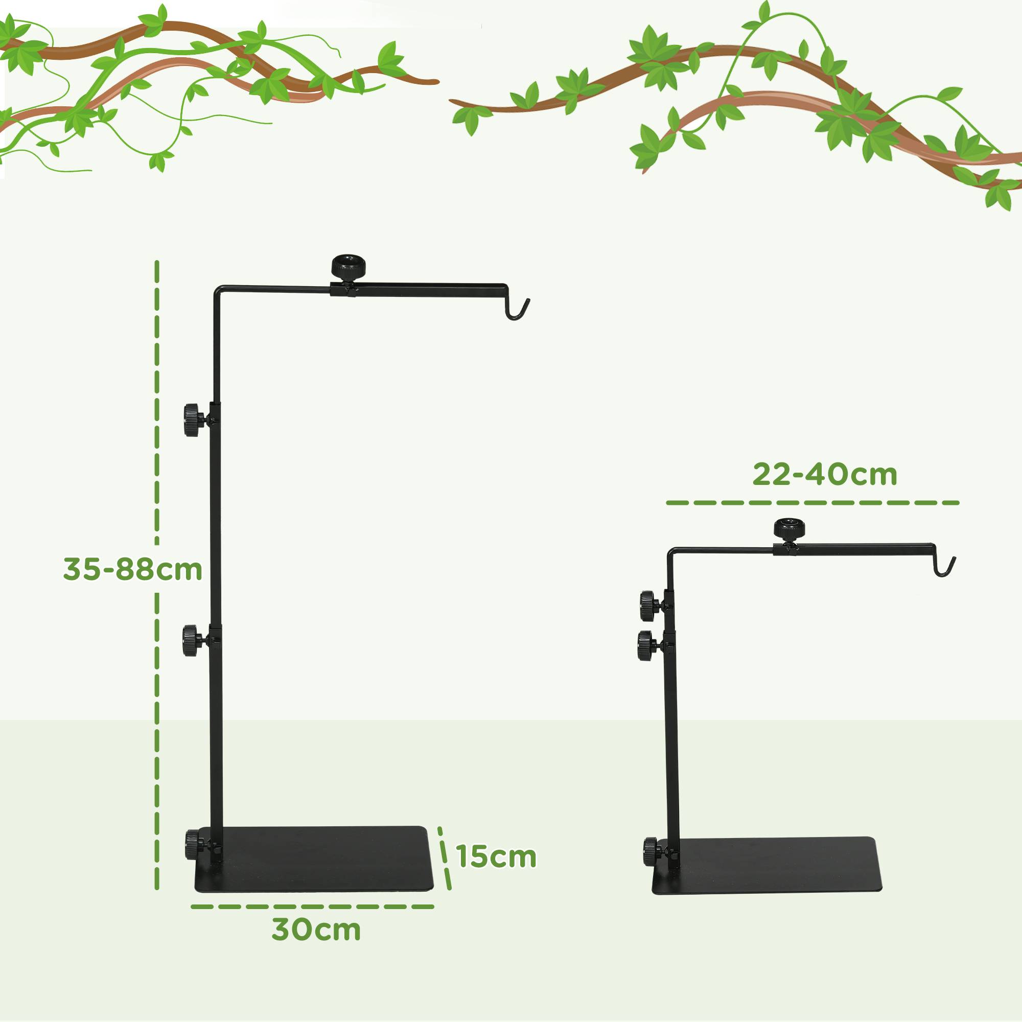 ComfortXL - Support lampe chauffante acier noir 40 x 15 x 95 cm pour terrarium réglable avec base stable et passe-câbles - Image 3