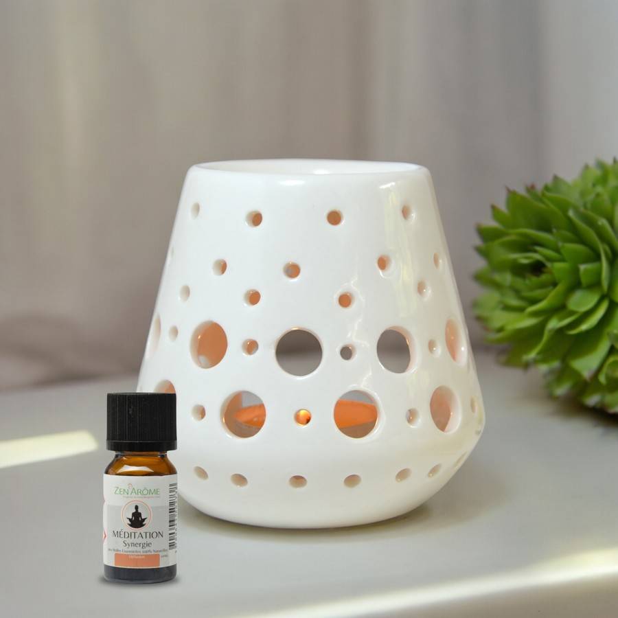 Diffuseur Huile Essentielle et Parfum Maison –Bougeoir Aromathérapie-Céramique Blanche-Photophore, Haut: 9cm - Zen'Arôme - Image 4