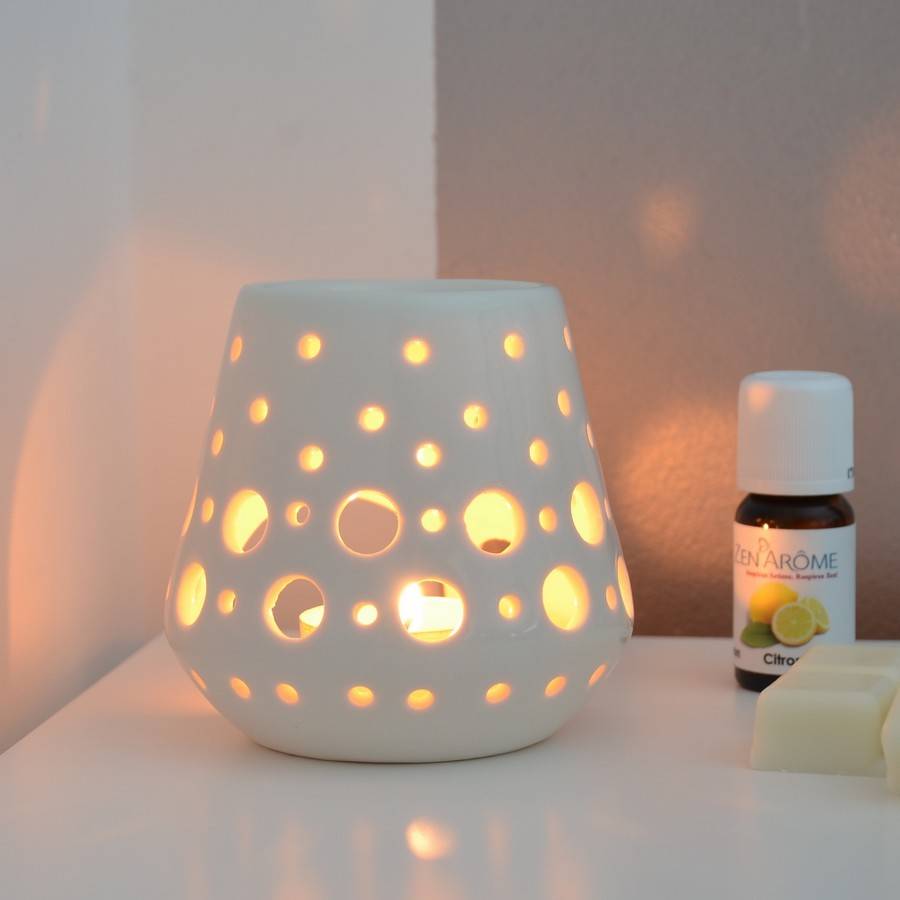Diffuseur Huile Essentielle et Parfum Maison –Bougeoir Aromathérapie-Céramique Blanche-Photophore, Haut: 9cm - Zen'Arôme - Image 6