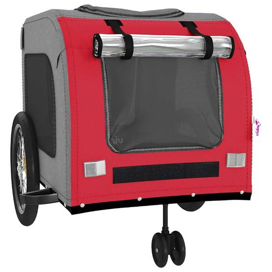 Remorque de vélo pour animaux fer et tissu rouge et gris 68 x 134 x 73 cm - PANGIVO - Image 5