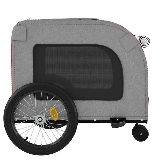 Remorque de vélo pour animaux fer et tissu rouge et gris 68 x 134 x 73 cm - PANGIVO - Image 7