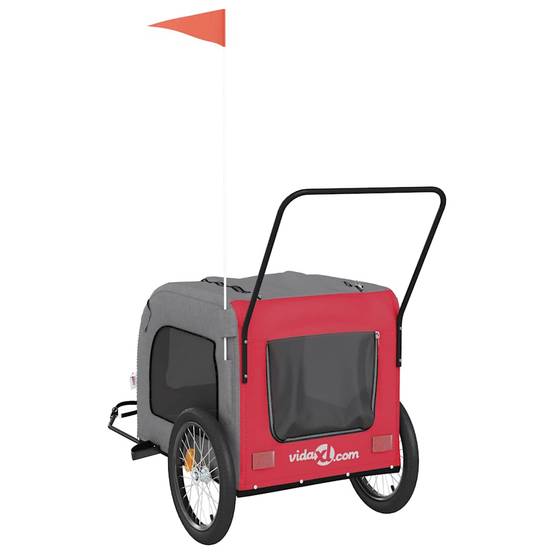 Remorque de vélo pour animaux fer et tissu rouge et gris 68 x 134 x 73 cm - PANGIVO - Image 8