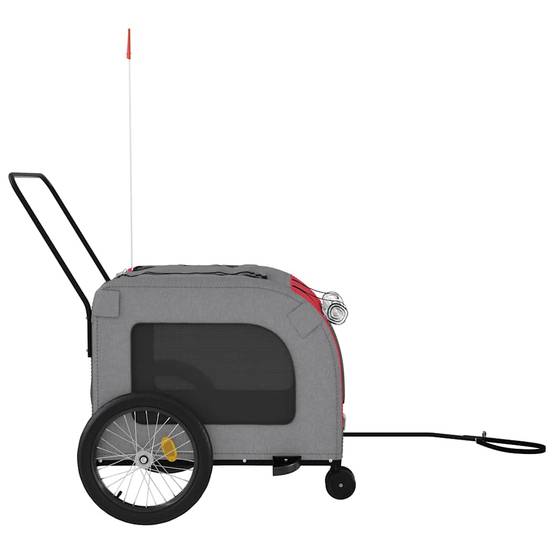 Remorque de vélo pour animaux fer et tissu rouge et gris 68 x 134 x 73 cm - PANGIVO - Image 6