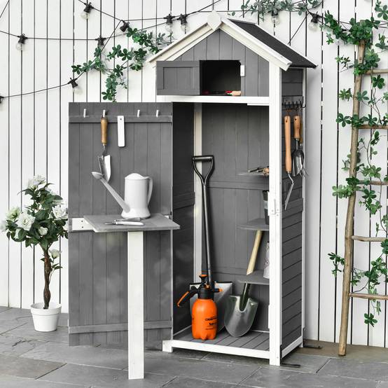 ComfortXL - Armoire de jardin en sapin 78 x 52,5 x 182 cm gris anthracite avec table pliante crochets et toit bitumé - Image 1