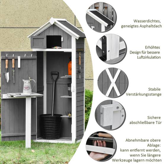 ComfortXL - Armoire de jardin en sapin 78 x 52,5 x 182 cm gris anthracite avec table pliante crochets et toit bitumé - Image 4