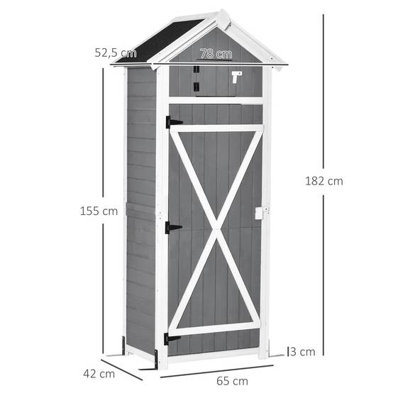 ComfortXL - Armoire de jardin en sapin 78 x 52,5 x 182 cm gris anthracite avec table pliante crochets et toit bitumé - Image 3
