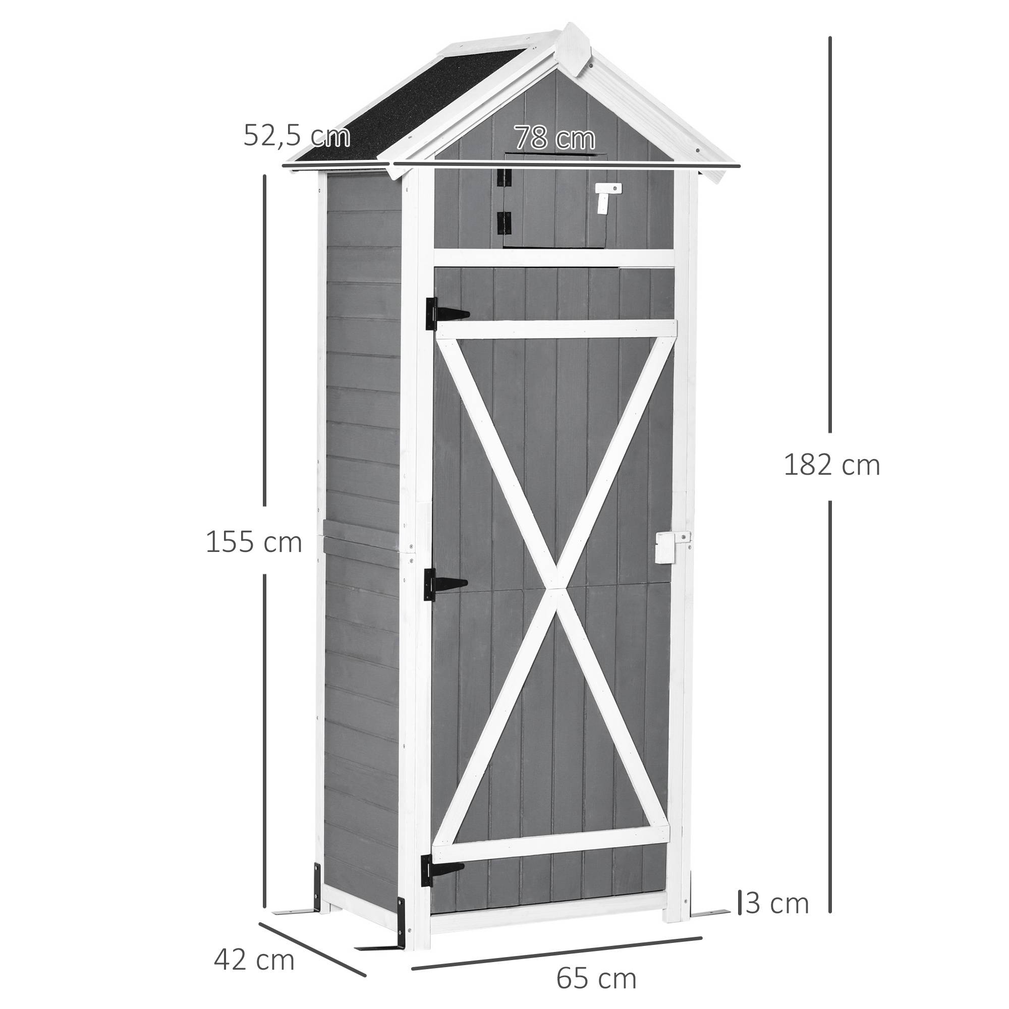 ComfortXL - Armoire de jardin en sapin 78 x 52,5 x 182 cm gris anthracite avec table pliante crochets et toit bitumé - Image 3