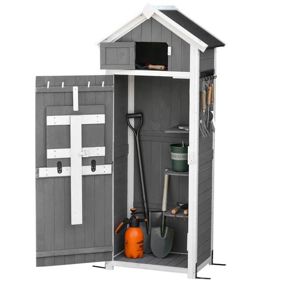 ComfortXL - Armoire de jardin en sapin 78 x 52,5 x 182 cm gris anthracite avec table pliante crochets et toit bitumé - Image 2