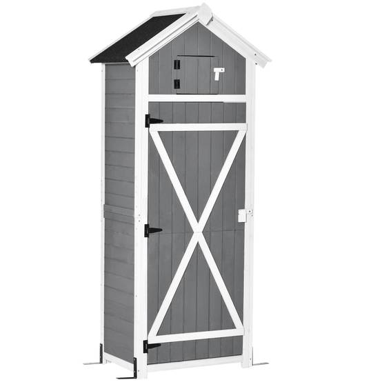 ComfortXL - Armoire de jardin en sapin 78 x 52,5 x 182 cm gris anthracite avec table pliante crochets et toit bitumé - Image 10