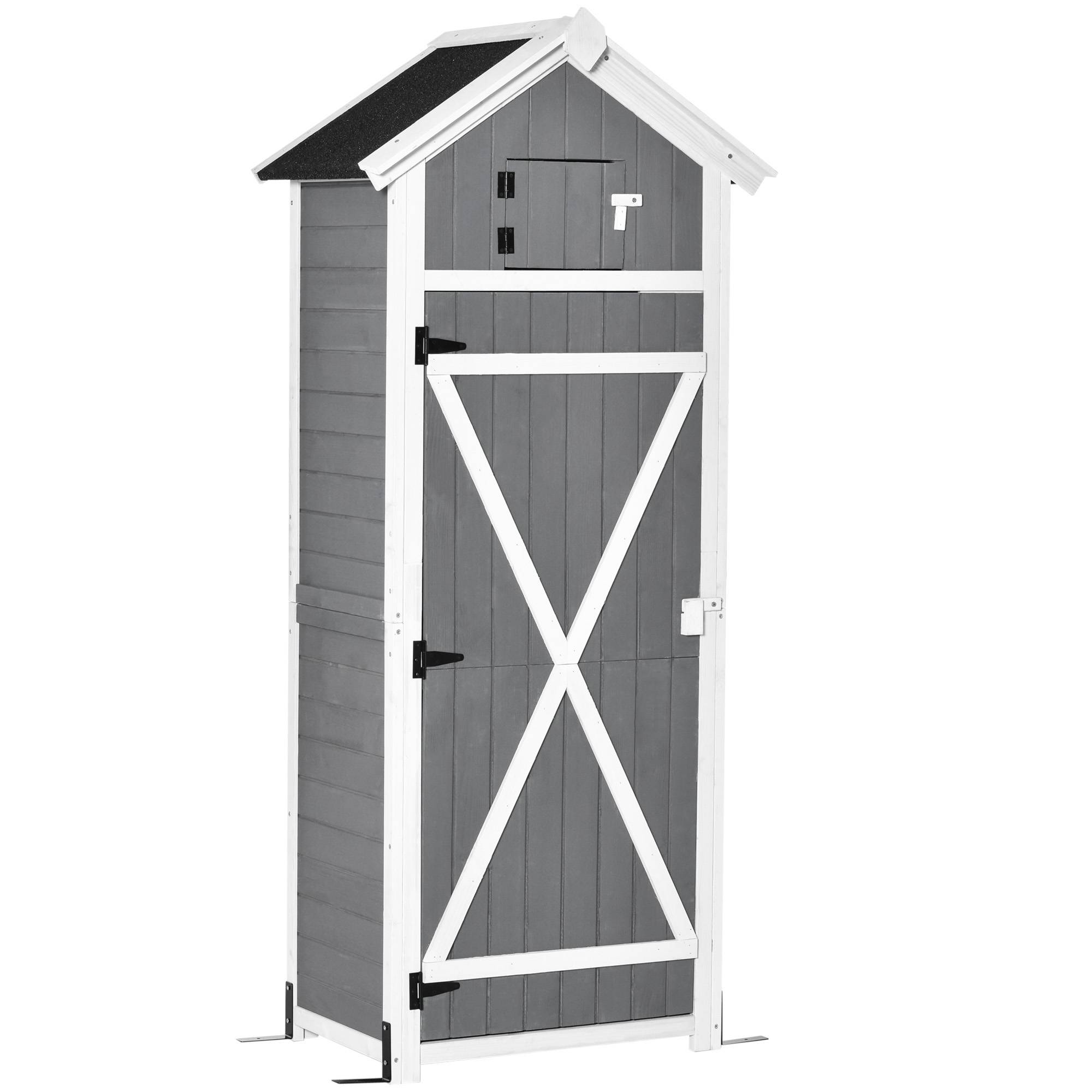 ComfortXL - Armoire de jardin en sapin 78 x 52,5 x 182 cm gris anthracite avec table pliante crochets et toit bitumé - Image 10