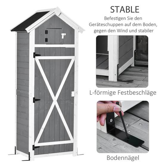 ComfortXL - Armoire de jardin en sapin 78 x 52,5 x 182 cm gris anthracite avec table pliante crochets et toit bitumé - Image 5