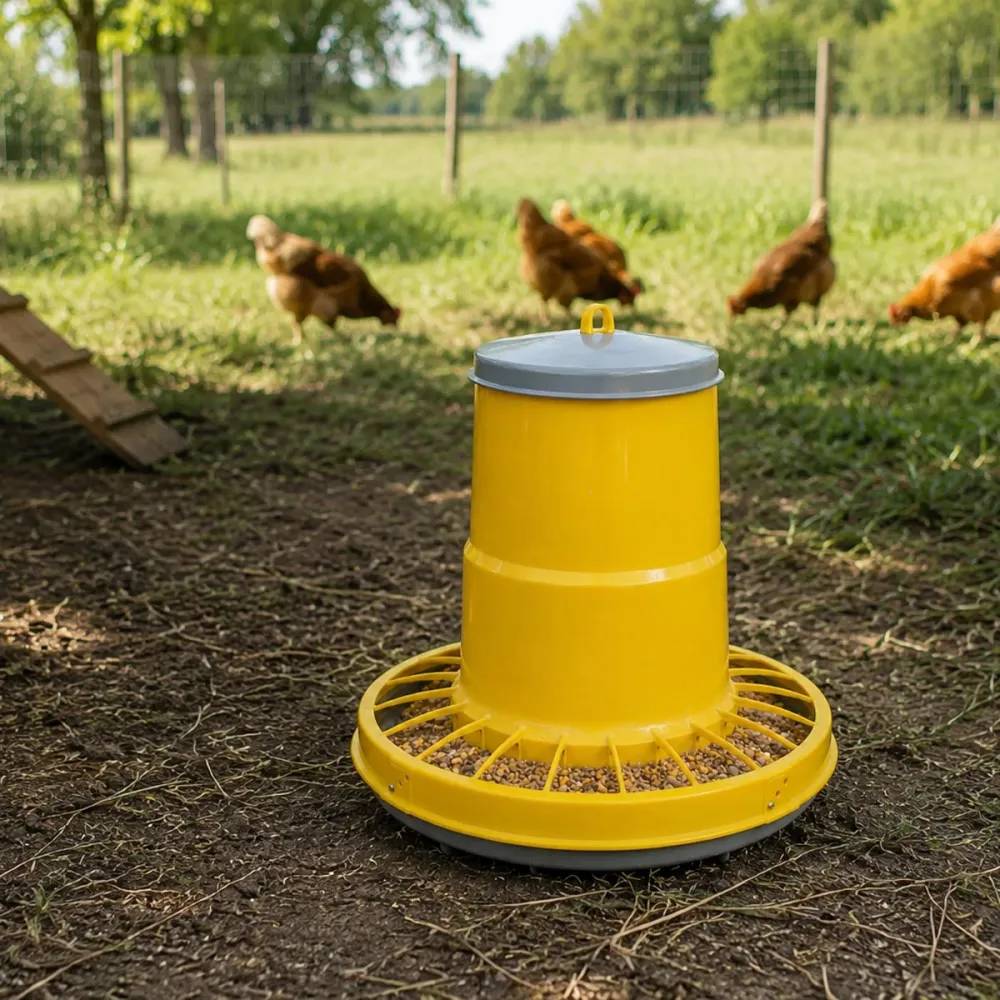 Mangeoire trémie plastique volaille cylindrique  jaune 10 kg River Systems - Image 3