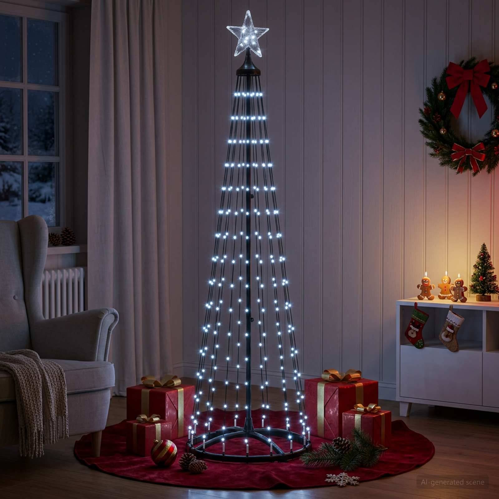 Vidaxl - Sapin cône lumineux LED 180 cm 250 LED Blanc froid Acier Blanc vidaXL 42050808 - Image 4