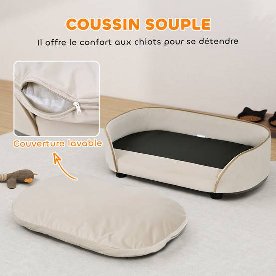 Canapé pour chien canapé pour animal de compagnie avec coussin amovible et housse lavable 66 x 43 x 19,5 cm beige - Image 7