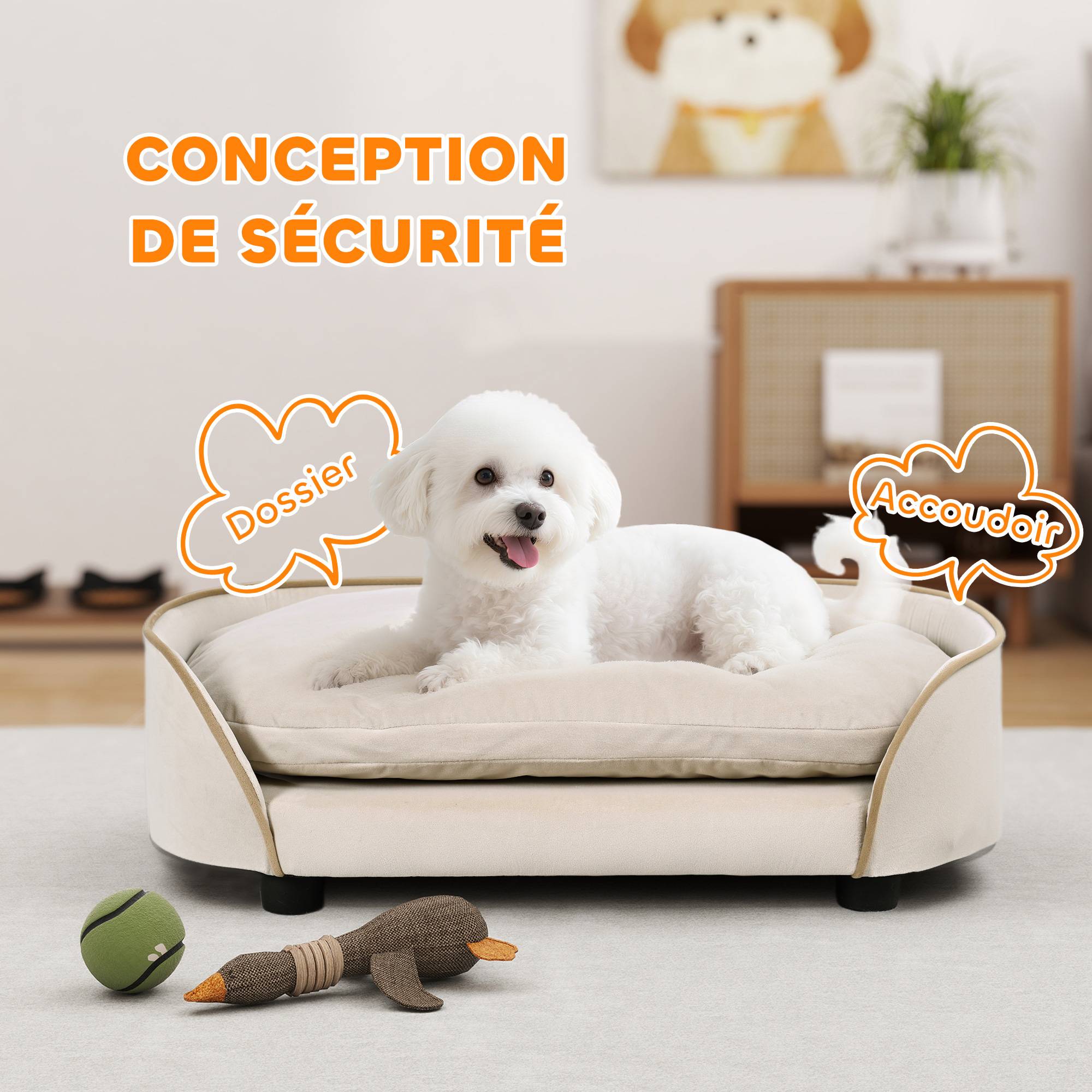 Canapé pour chien canapé pour animal de compagnie avec coussin amovible et housse lavable 66 x 43 x 19,5 cm beige - Image 8