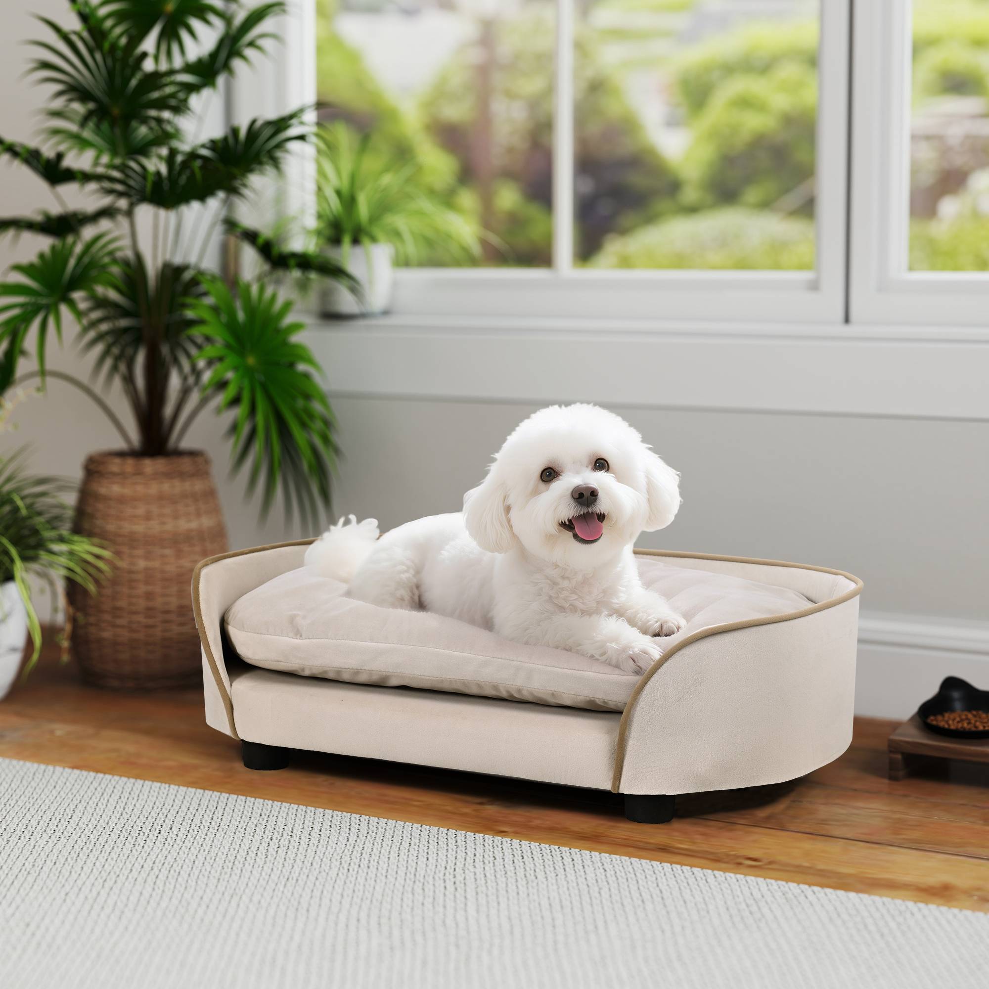 Canapé pour chien canapé pour animal de compagnie avec coussin amovible et housse lavable 66 x 43 x 19,5 cm beige - Image 3