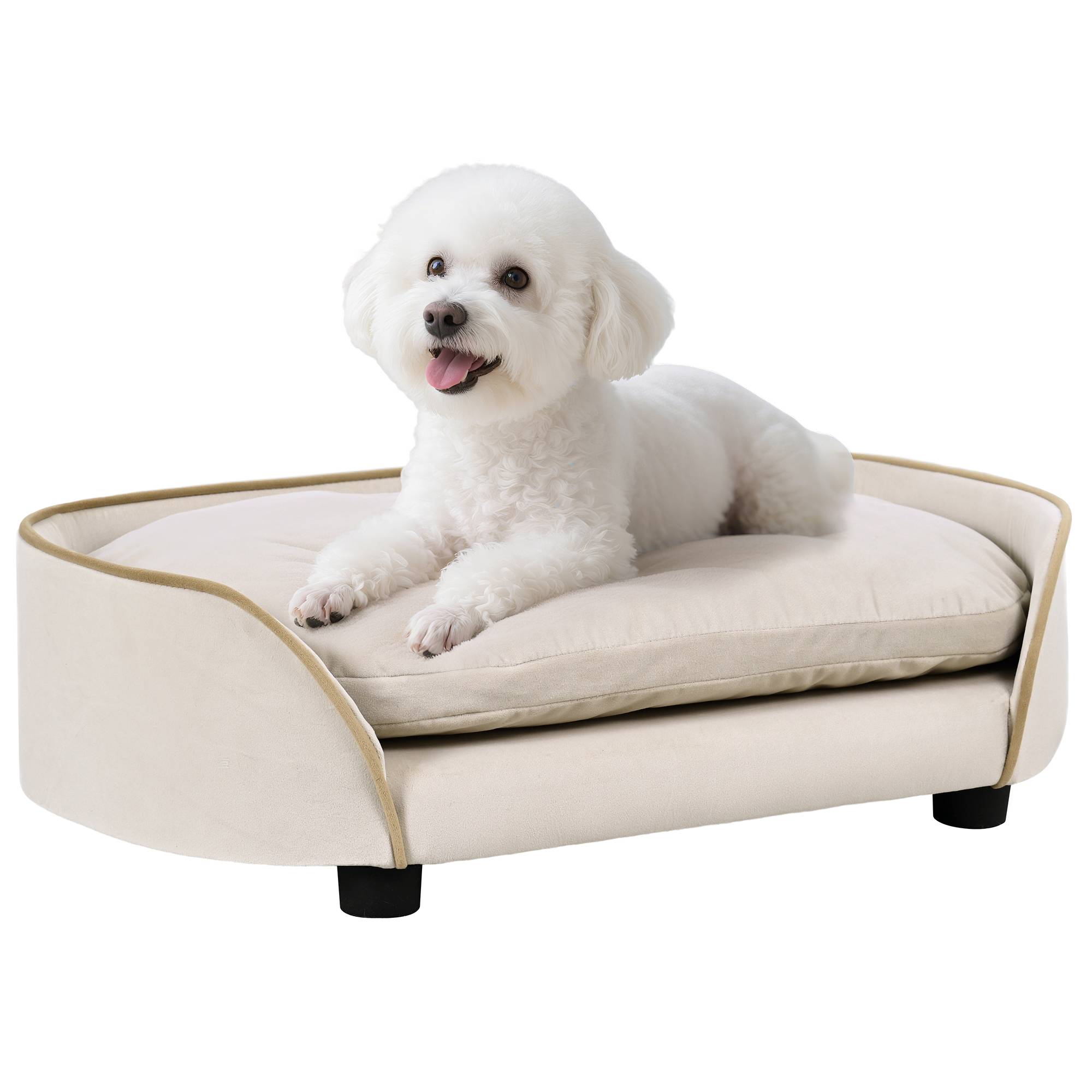 Canapé pour chien canapé pour animal de compagnie avec coussin amovible et housse lavable 66 x 43 x 19,5 cm beige - Image 1