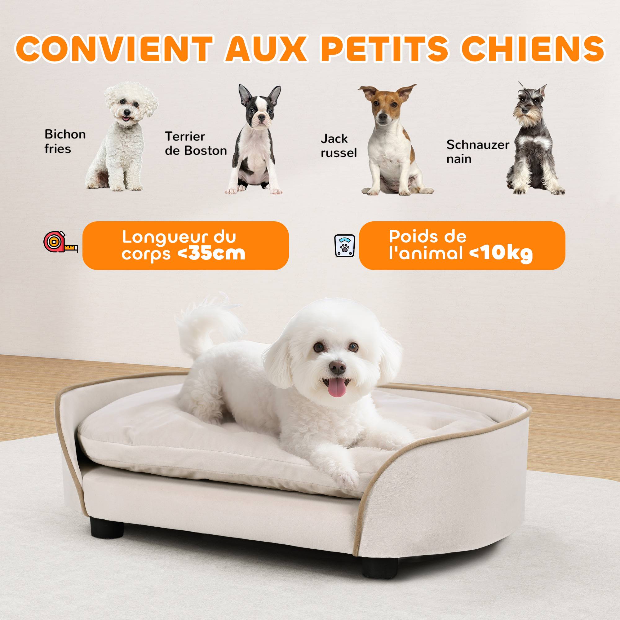 Canapé pour chien canapé pour animal de compagnie avec coussin amovible et housse lavable 66 x 43 x 19,5 cm beige - Image 6