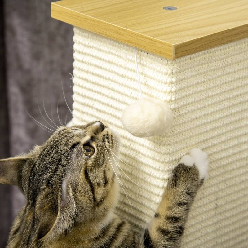 ComfortXL - Poteau Griffoir Chat Sisal Naturel Socle Bois Jouet Suspendu 80cm Beige - ComfortXL Pet Living - Image 6