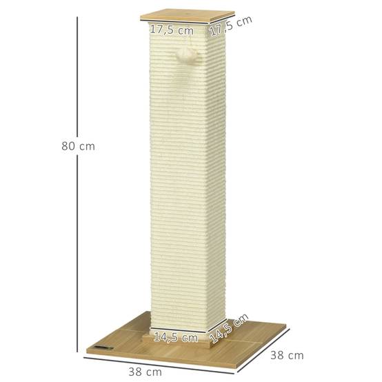 ComfortXL - Poteau Griffoir Chat Sisal Naturel Socle Bois Jouet Suspendu 80cm Beige - ComfortXL Pet Living - Image 3